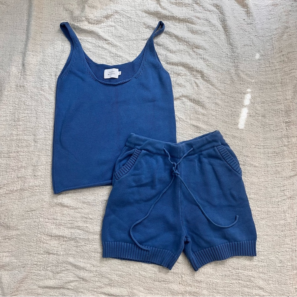 Things Between Blue Knit Tank and Shorts Set